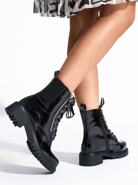 Black patent leather women's workers' boots