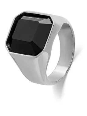 Massive steel ring with black crystal