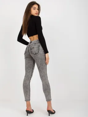 Dark gray skinny jeans.
