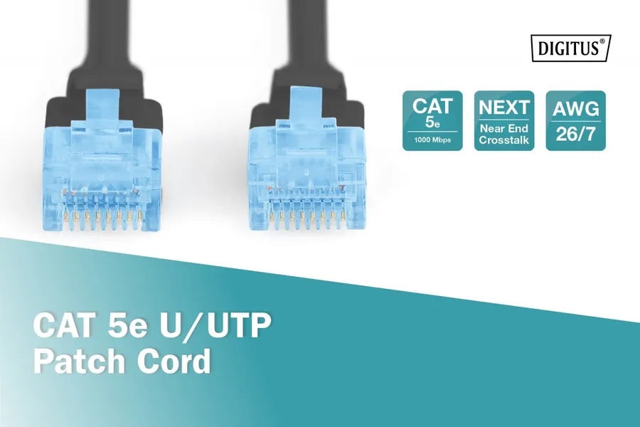 Patch cord RJ45/RJ45U/UTP category 5e 1.0m AWG 26/7 PVC black