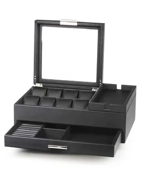 Rothenschild RS-LF8WB2V-BL Watch And Accessory Box Made Off Imitation Leather [6] Black With Drawer