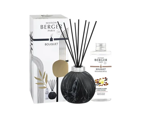 GIFT SET AROMA Diffuser Marbrure Black + Amber Powder Refill 180 ml