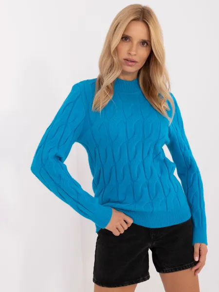 Women's blue cable knit sweater