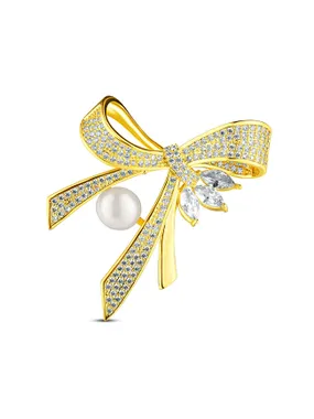 Luxury Women's Brooch with Pearl and Zircons Bow JL0868