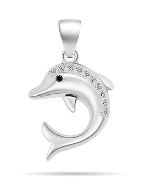 Cute silver pendant with zircons Dolphin PT104W