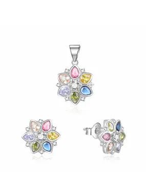 Multicolored silver jewelry set with rhinestones S0000260 (pendant, earrings)