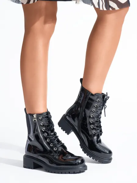 Black patent leather women's workers' boots