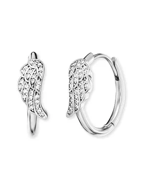 Silver hoop earrings Angel wings with zircons ERE-LILWIN-ZICR