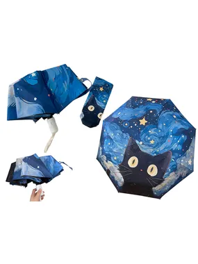 Automatic rainproof umbrella blue cat