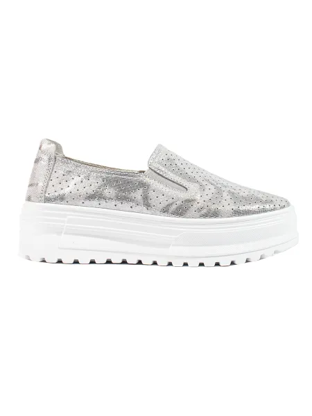 Women's silver slip on leather shoes Shelovet