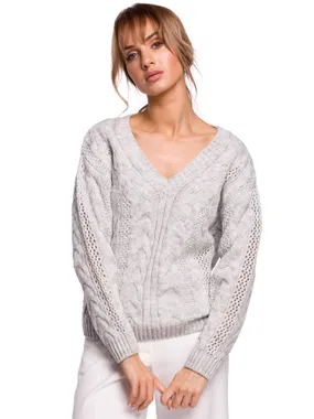 M510 Openwork sweater with a V-neck - gray