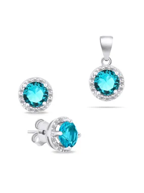Sparkling silver jewelry set with zircons SET230WAQ (earrings, pendant)
