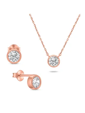 Modern bronze jewelry set with zircons SET220R (earrings, necklace)