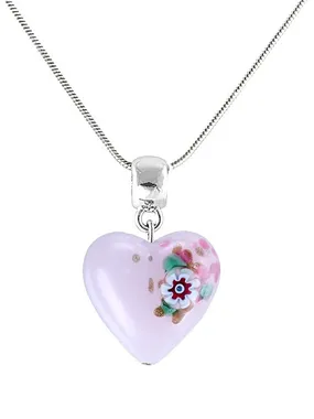 Playful Pink Flower necklace with unique design in Lampglas pearl NLH11