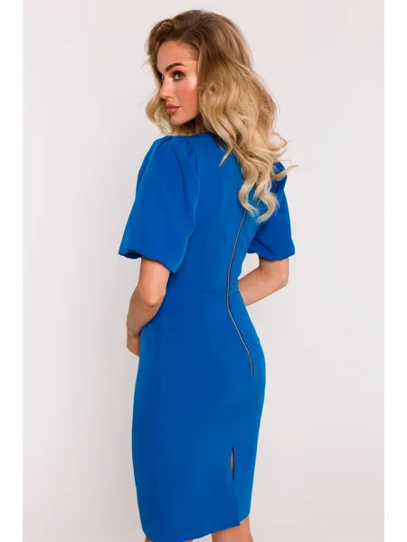 M779 Dress with a neckline and a strongly marked waist - blue