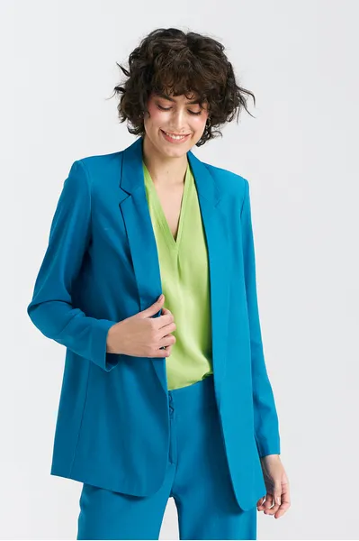 Linen jacket, longer - blue - Z55