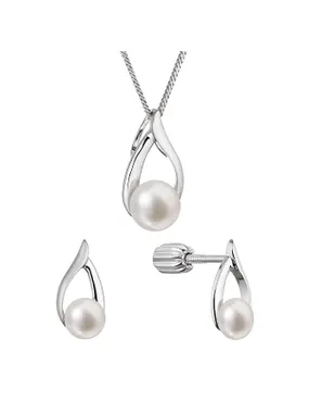 Elegant Silver Jewelry Set with Genuine Pearls 29080.1B (Earrings, Chain, Pendant)