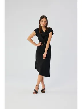 S362 Asymmetric dress with a water neckline - black