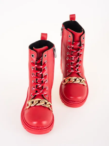 Girl's red leather boots with Shelovet chain