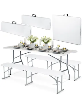 Garden catering set folding table + 2 benches 180 cm yields white