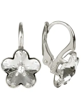 Girl's Silver Flower Crystal Earrings