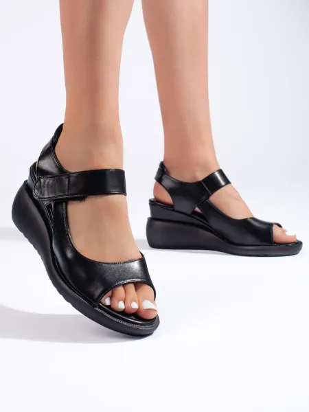 Comfortable black wedge sandals by Sergio Leone