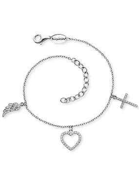 Silver bracelet Angel wing, heart and cross ERB-FLH-ZI