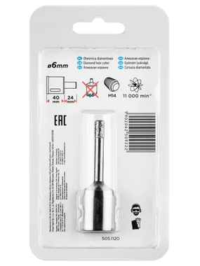 Diamond hole saw 6 mm x M14