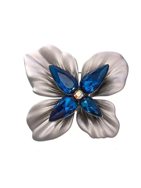 Original Brooch with Blue Crystals Flower Silver