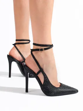 Black pumps on a high heel with crystals from Shelovet