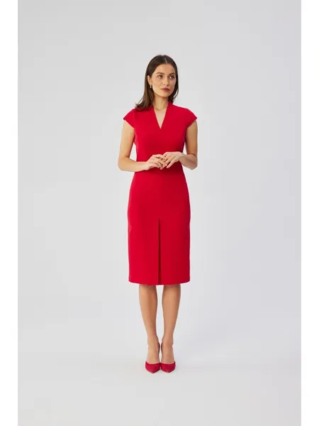 S359 Pencil dress with double neckline - red