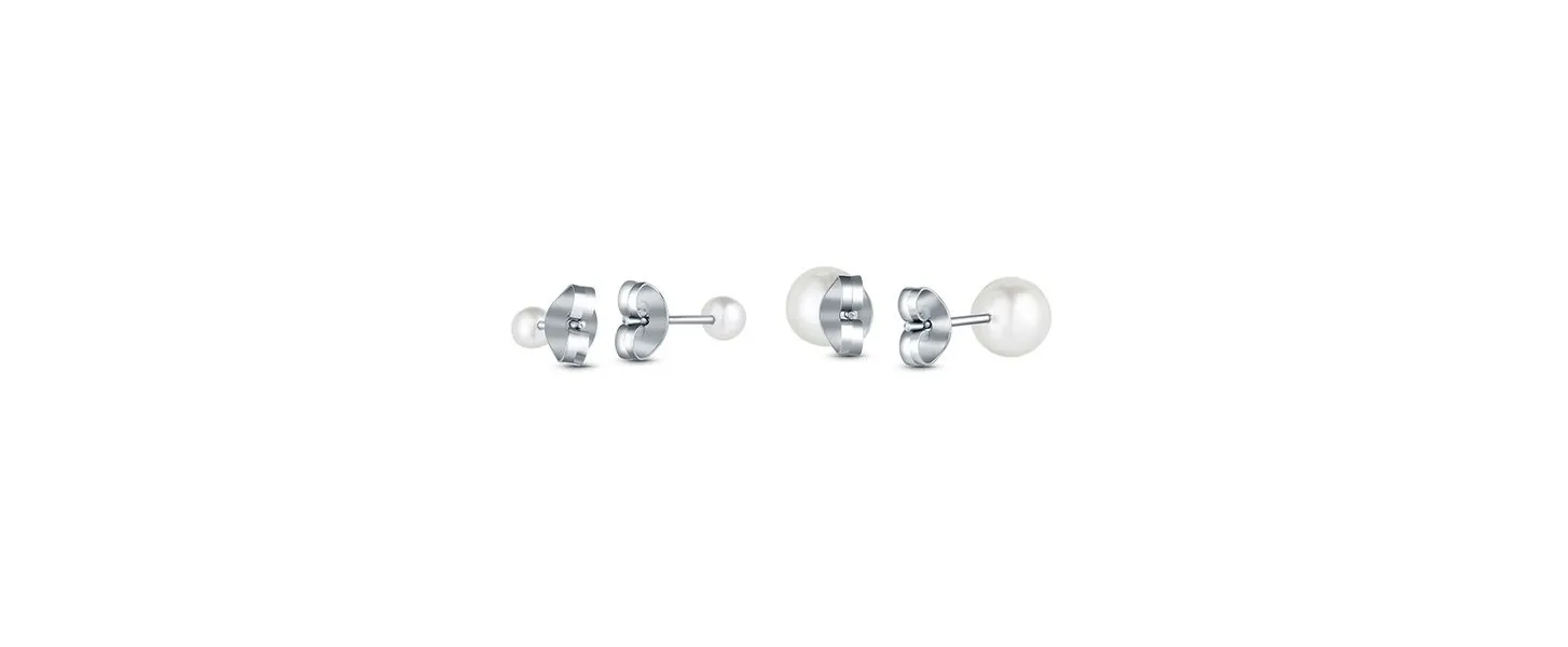 Kruwen Silver Steel Pearl Earrings Set (2 pairs of earrings)