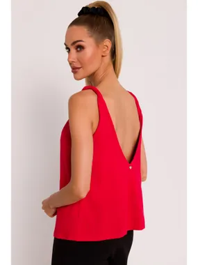 M792 Blouse with a deep neckline on the back - red