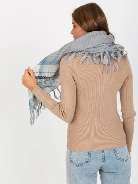 Gray women's scarf with a check pattern.