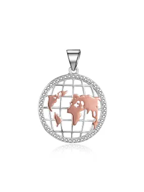 Silver bicolor pendant with zircons Map of the world P0001413