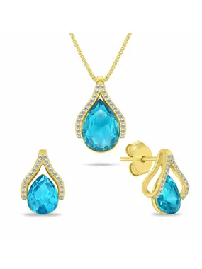 Decent Gold Plated Jewelry Set with Turquoise Zircons SET261YAQ (Earrings, Necklace)