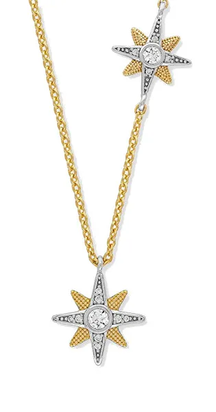 Charming bicolor necklace with cubic zirconia ERN-2STAR-ZIBIG (chain, pendant)