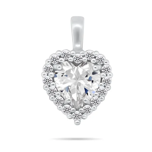 Silver heart jewelry set with zircons SET273W (earrings, pendant)