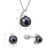 Set of silver jewelry with black river pearls 29063.3B black (earrings, chain, pendant)