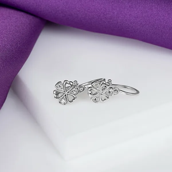 Sparkling Silver Flower Earrings for Girls EA189W