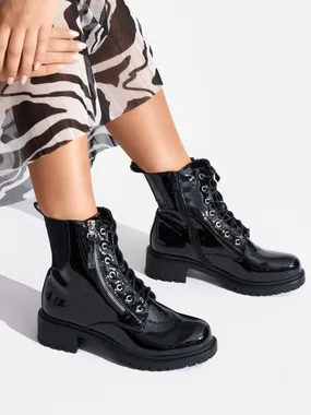 Black patent leather women's workers' boots