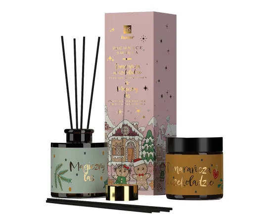 Fragrant Christmas scent diffuser set Orange in chocolate 80ml + natural soy candle Magic Forest 100ml