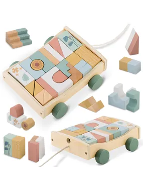 Wooden toy for pulling with nk-853 nukido blocks