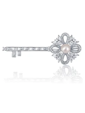 Beautiful brooch with a 2in1 pearl in the shape of a key JL0663