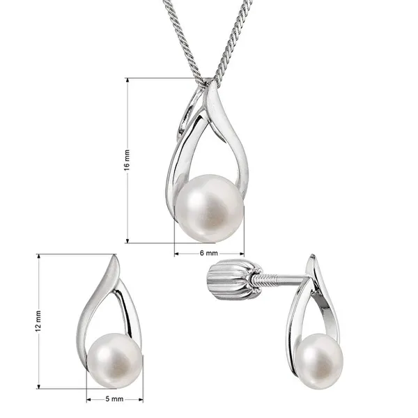 Elegant Silver Jewelry Set with Genuine Pearls 29080.1B (Earrings, Chain, Pendant)