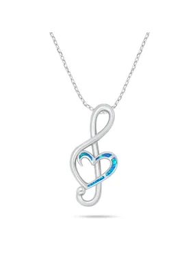 Silver treble clef necklace with synthetic opal NCL164WB