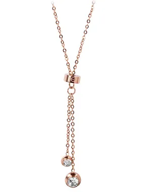 Pink gold-plated steel necklace with crystals