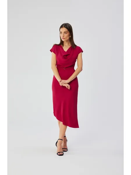 S362 Asymmetric dress with a water neckline - plum