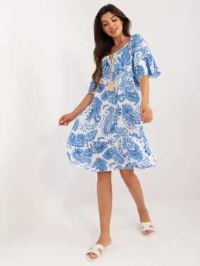 Women's white and blue dress with ruffles