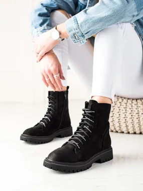 Shelovet lace-up women's black worker boots